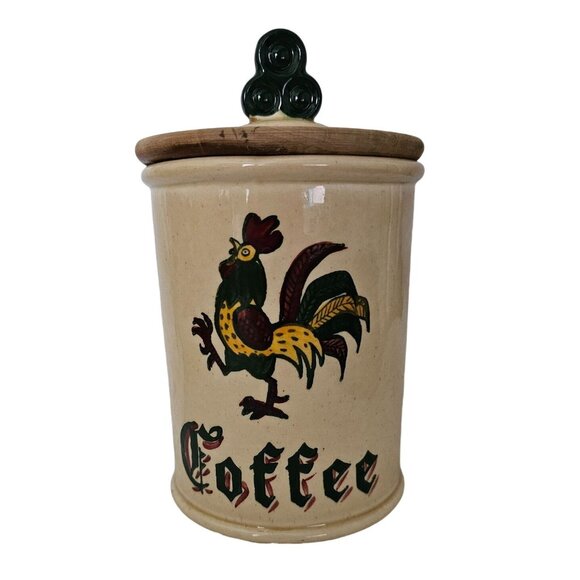Vintage Metlox Poppytrail Coffee Canister Jar With Lid Rooster Design RARE 1950s - Picture 1 of 4